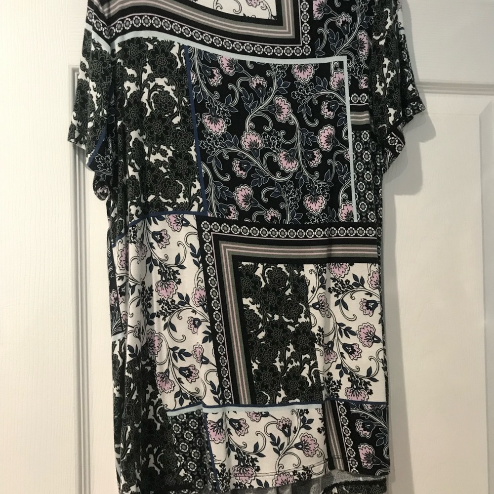 croft & barrow Black White Pink Patchwork Floral Short Sleeve Top